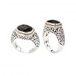 925 Silver & Faceted Onyx Oval Ring with 18k Gold Accents- Sizes 6-8