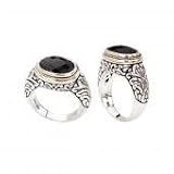 925 Silver & Faceted Onyx Oval Ring with 18k Gold Accents- Sizes 6-8