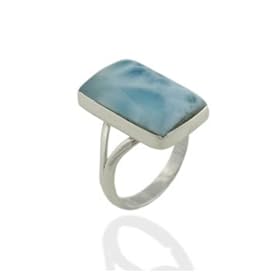 Rectangular Larimar Ring by 