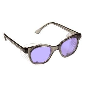 ACE (DIDYMIUM) GLASS WORKING SPECTACLES IN ECONOMY PLASTIC SAFETY FRAME WITH PERMANENT SIDE SHIELDS - 50MM EYE SIZE