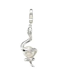 Sterling Silver-Freshwater Cultured Pearl & Diamond Snake Charm by US Gems