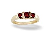 14K Yellow Gold Genuine Square Garnet 3-Stone Ring