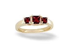 14K Yellow Gold Genuine Square Garnet 3-Stone Ring