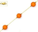 14k Yellow 7 mm Round Coral-Orange Crystal Pearl Necklace - Choice 16-inch