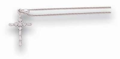 14 Kt White Gold and Baguette Diamond Cross Pendant