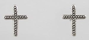 Southwestern Tiny Bead Design Cross Stud Earrings in Sterling Silver, #2520