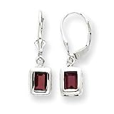 Sterling Silver 7x5mm Emerald Cut Garnet Leverback Earrings