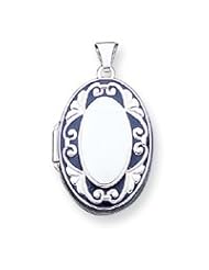 Sterling Silver Enameled Scroll Oval Locket
