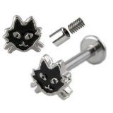 Black Cat Labret Monroe body jewelry piercing lip chin tragus targus Ring 14g