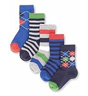 5 Pairs of Autograph Cotton Rich Argyle & Striped Socks