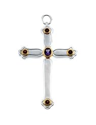CleverEves Sterling Silver & 14K Yellow Gold 99.5X67.25 mm Genuine Amethyst And Mozambique Garnet Pectoral Cross