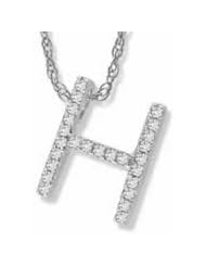 14K White Gold Diamond "H" Initial Pendant, 16" Necklace