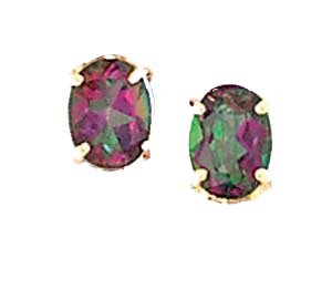 10k Gold & Mystic Fire Topaz Oval Post Earrings (2.20ctw)