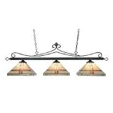Tiffany Mission Lamps, Prairie Three-Light Pool Table Island Lamp by Landmark Lighting