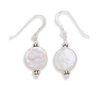 12mm Cultured Freshwater Coin Pearl Bali Bead Earrings