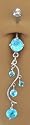 Aqua Lt Blue 4 Gem Unique Vine Dangle Belly button Navel Ring 14 gauge
