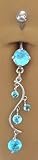 Aqua Lt Blue 4 Gem Unique Vine Dangle Belly button Navel Ring 14 gauge 14g, 3/8