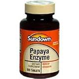 3 Bottles of 100 Tablets of Papaya Enzyme Vitamins from Sundown Naturals