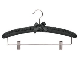 Satin Padded Hangers w/Clips Black Box of 12