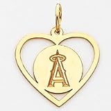 14K Los Angeles Angels Heart Pendant W/Logo