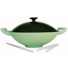 Paylesscookware 5 Piece Lime Green Enamel Cast Iron Wok Set