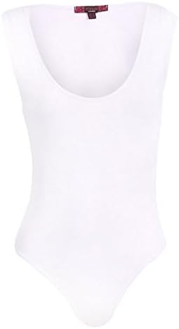 Women's Sleeveless Bodycon Bodysuit Leotard (UK Size 10 / US Size 6, White)