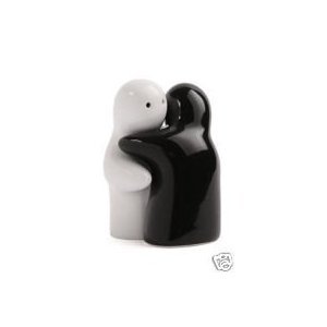 Hugging Couple Lovers Salt & Pepper Shakers Cruet Set - Black & White