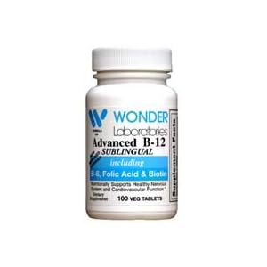 Sublingual Vitamin B12 (1000 mcg), B6 (5mg), Folic Acid(400 mcg) and Biotin (25mcg) - 100 Sublingual Tablets - Formulated with methylcobalamin Vitamin B-12. by Wonder Laboratories