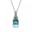 Ladies Blue Topaz & Diamond Pendant Necklace in 14K White Gold