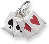 Sterling Silver Enameled Playing Cards Charm with 18" Steel Chain