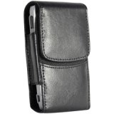 Luxe Black Vertical Leather Case With Ratcheting Swivel Belt Clip For Motorola Q And Htc Dash