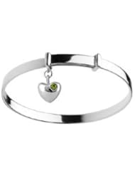 Kids Silver Adjustable August Birthstone Heart Charm Bangle Bracelet