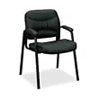 Basyx Products - Guest Chair, With Arms, 24-1/2"x28-1/4"x35-1/4", Black Leather - Sold as 1 EA - Guest chair is upholstered in black leather with pleated stitching detail. Black steel tube frame includes a sled base and loop-style arms. Seat measures 22" wide x 19-1/2" deep x 21" high from the floor. Back size is 21-1/4" x 18" high from seat. Distance between arms is 18-1/2". Chair weighs 28 lb.
