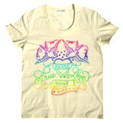 POP Tシャツ 手書きのグラデーション tattooテイスト ハートフル メッセージ ＵネックＴシャツ デザイン rainbow heart