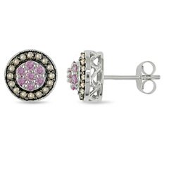 218rer2a3XL Gordons Jewelers Pink Sapphire and Improved Champagne Diamond Bezel Stud Earrings in 14K White Golden
