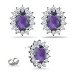 0.08 Ct Diamond & 9.32 Ct Amethyst Earrings in 18K White Gold