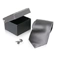 Bold Silver Gray Matching 100% Silk Necktie Tie and Cufflinks in Gift Box