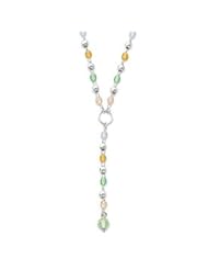 Genuine IceCarats Designer Jewelry Gift Sterling Silver Polished Multi-Color Cz Fancy Link Drop Necklace In 17.00 Inch