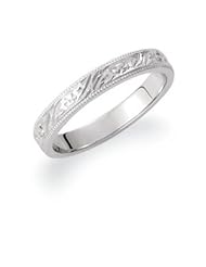 14K White Gold Hand Engraved Band: Size 7