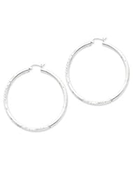 Sterling Silver 3.00mm Satin Diamond-cut Hoop Earrings QE4248"