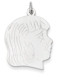 Genuine IceCarats Designer Jewelry Gift 14K White Gold Etched Large Facing Right Engravable Girl Charm