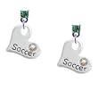 Silver Heart with "Soccer" and AB Swarovski Crystal Peridot Swarovski Post Ch...
