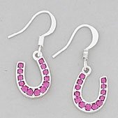 Rhinestone Lucky Horseshoe Earrings, Pink