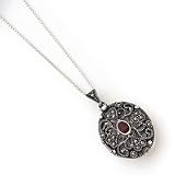 Sterling Silver Marcasite & Garnet Locket w/Chain
