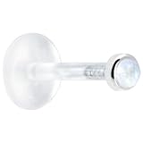 16 Gauge 1 4 Solid 14KT White Gold 2mm Genuine Rainbow Moonstone Bioplast Push in Monroe