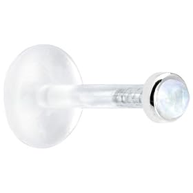 16 Gauge 5 16 Inches Solid 14KT White Gold 2mm Genuine Rainbow Moonstone... by Body Candy