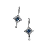 14K White Gold Chatham Created Sapphire and Diamond Earrings