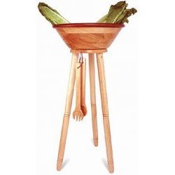 4-Piece Cherry Rim Caesar Salad Set (Natural Wood Accented w  Cherry) (6 H x 14 W x 14 D) by Stacks and Stacks