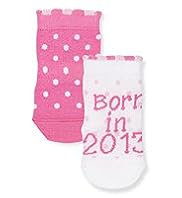 2 Pairs of Cotton Rich Born in 2013 Baby Socks
