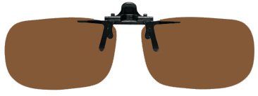 Polarized Clip on Flip up Plastic Sunglasses - Large Tru Rectangle - 60mm or 2-23 64" Wide X 38mm or 1.50" High (128mm or 5" Wide) - Polarized Brown Lenses
